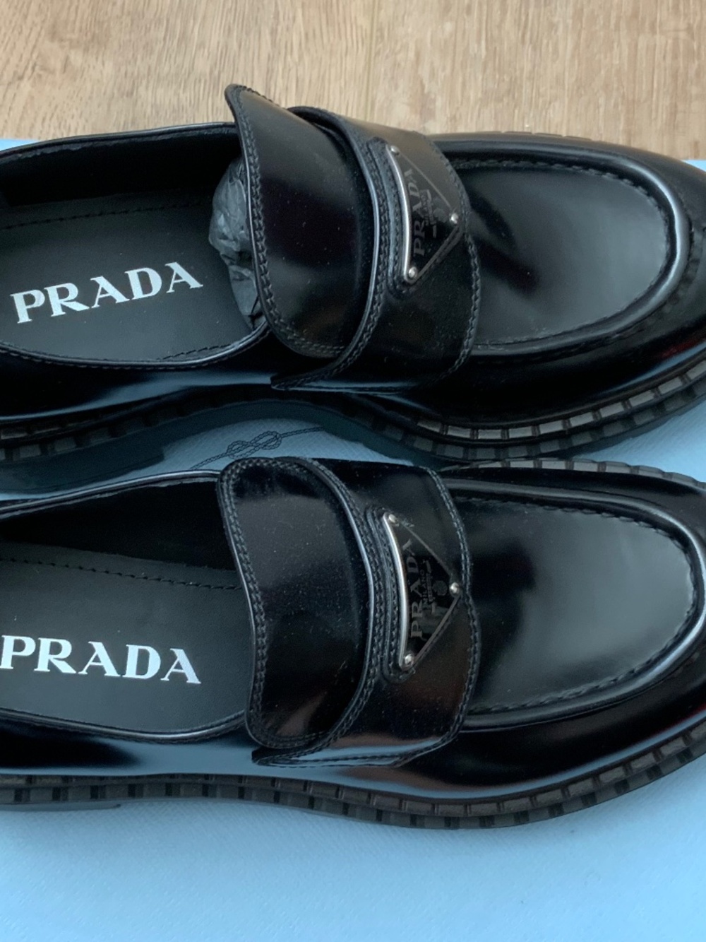 Brand New Prada Loafers with Silver Prada Hardware